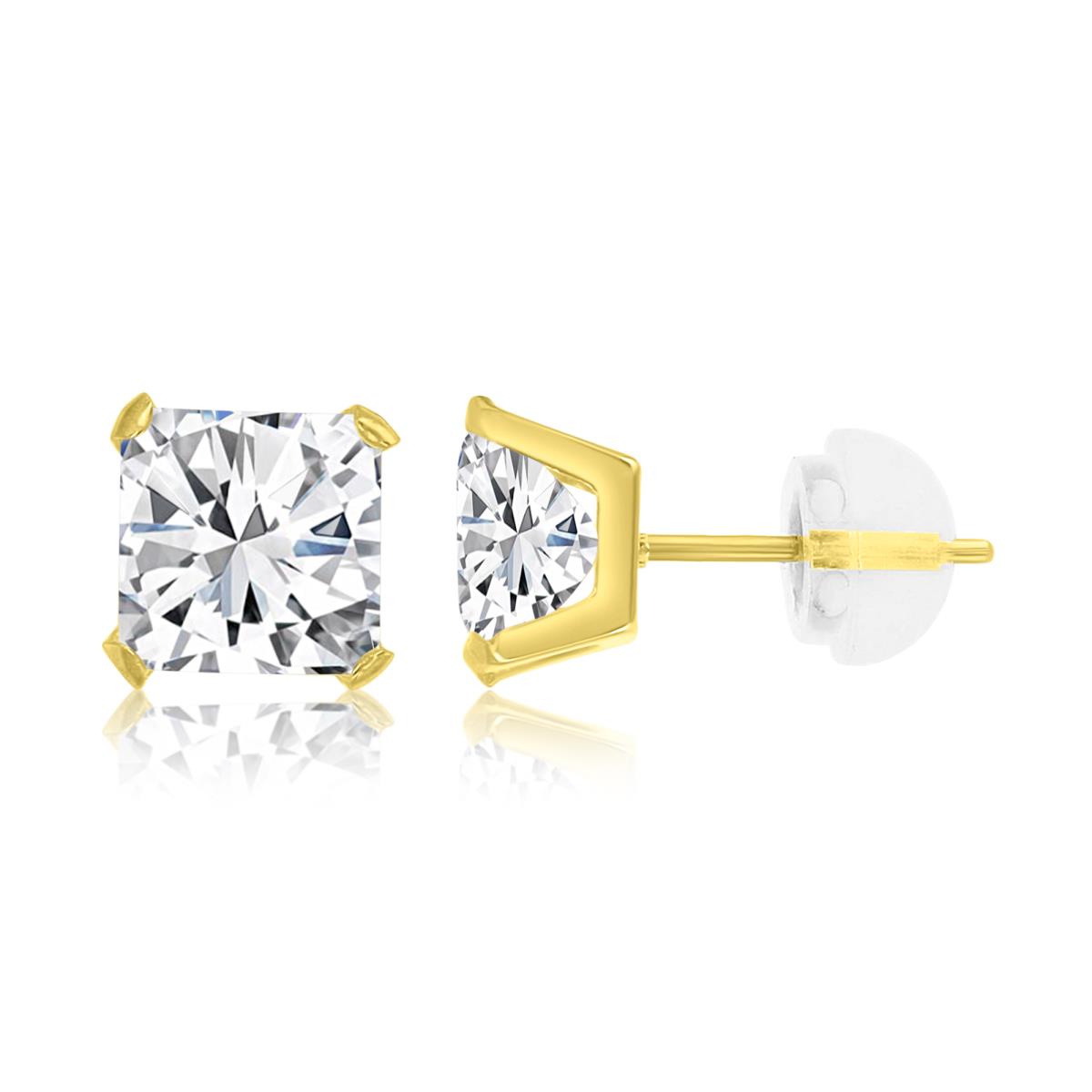 14K Yellow Gold 7x7 Square Martini Solitaire Stud Earring