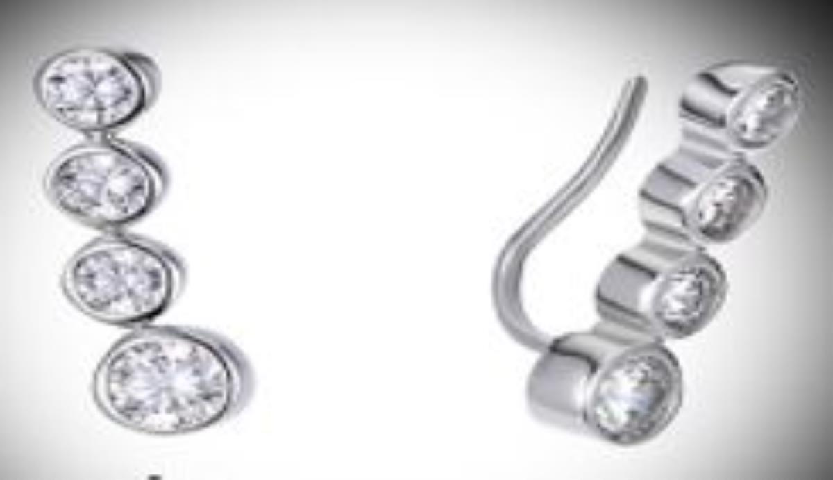 Sterling Silver Rhodium 4-Drop Bezel Clip Earring