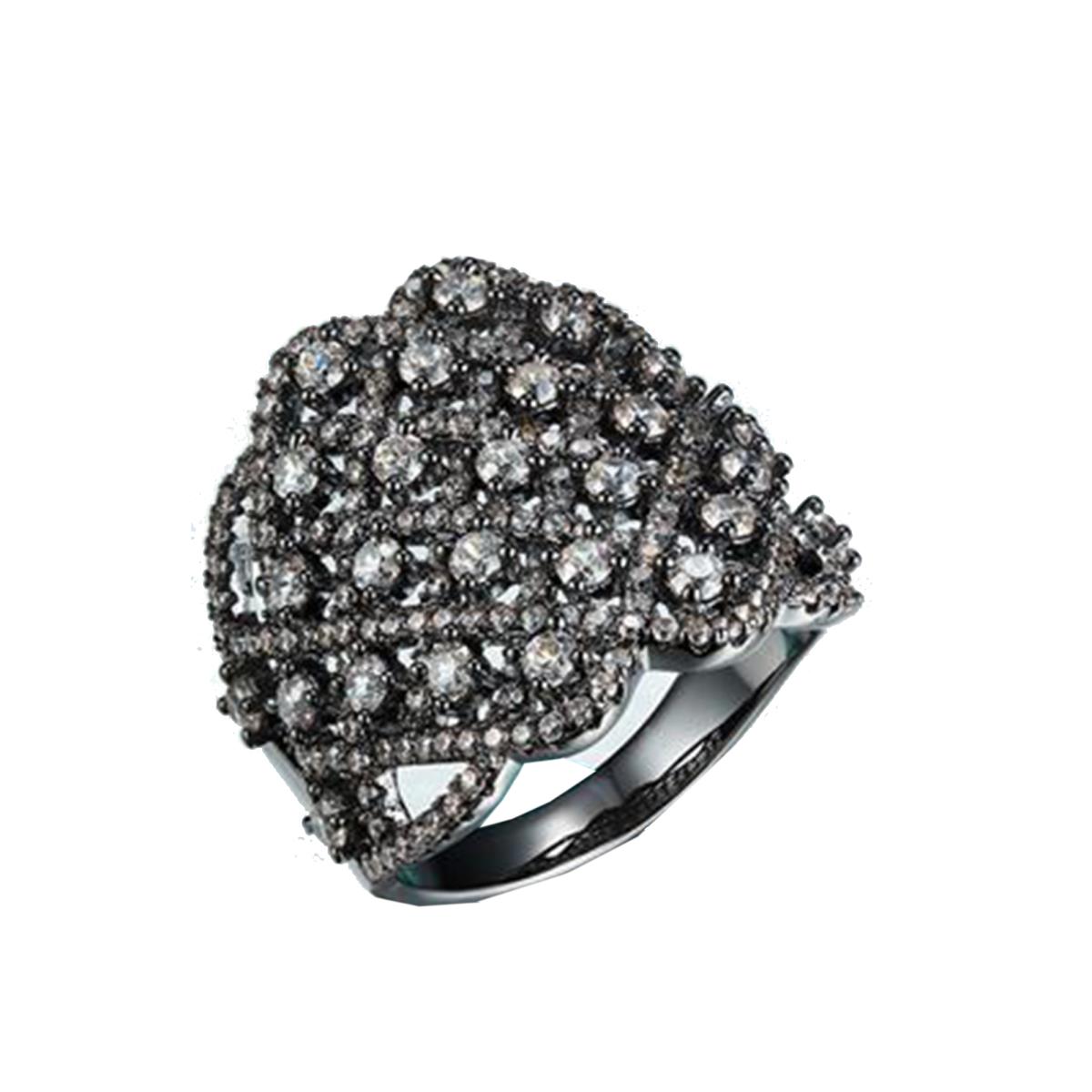 Sterling Silver Rhodium Pave Criss Cross In Cloud Cocktail Ring