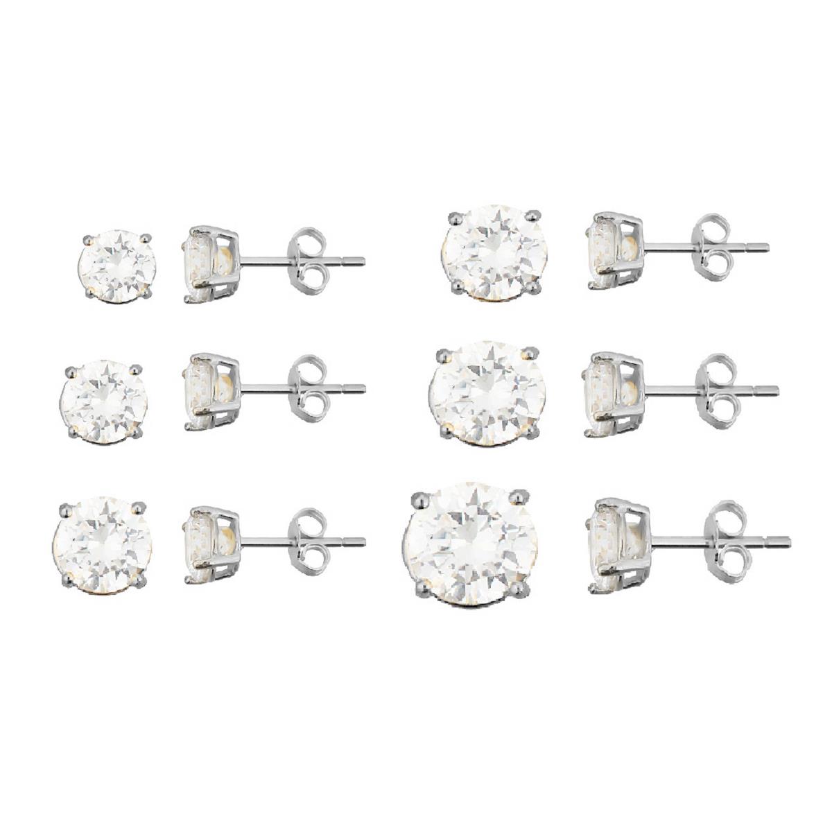 Sterling Silver Rhodium 5mm;6mm;7mm;8mm;9mm;10mm Rd CZ Stud Set Kit