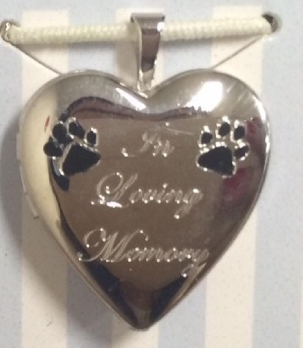 Sterling Silver Rhodium "In Loving Memory" Pet Memorial Cremation Heart Locket Pendant