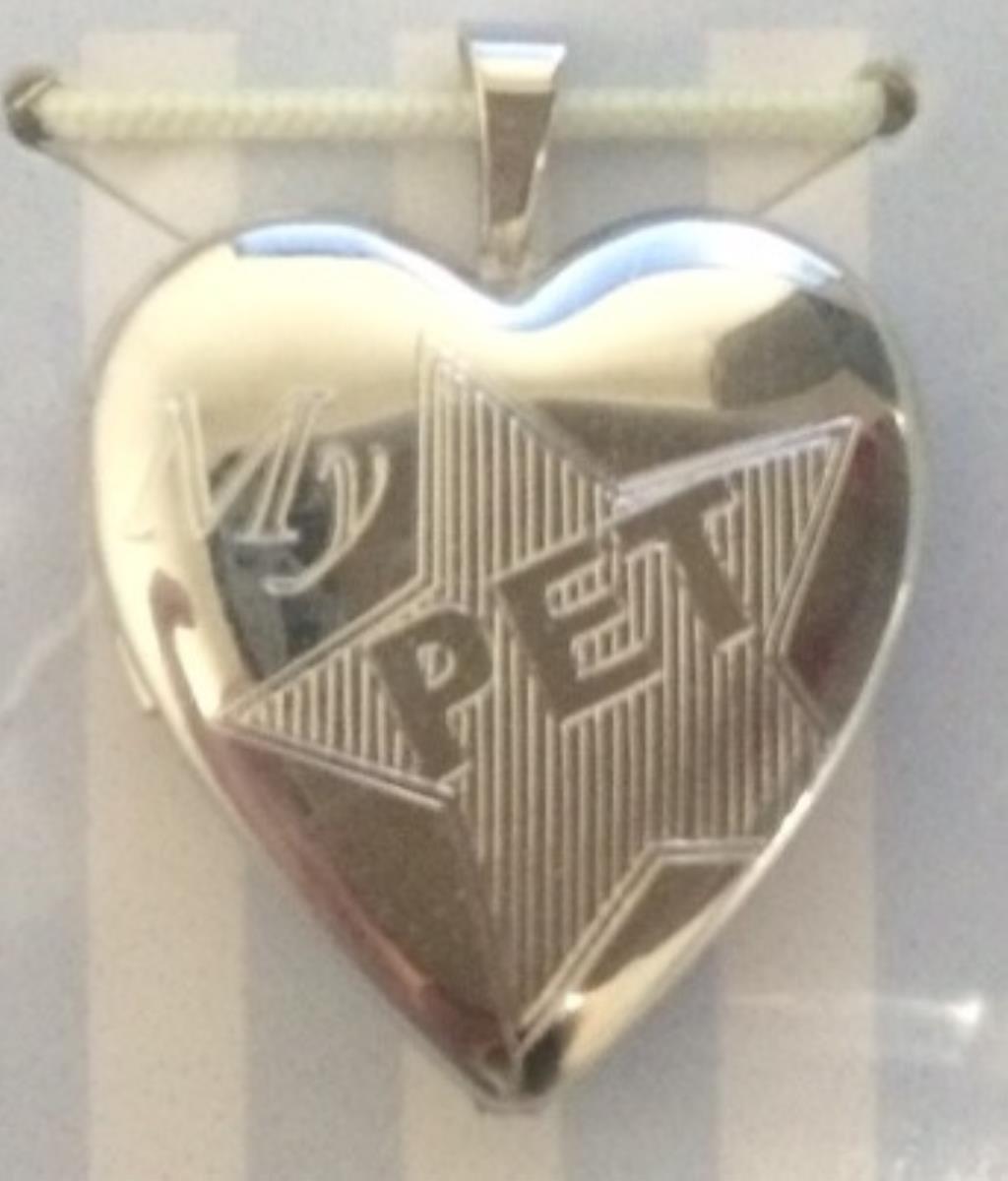 Sterling Silver Rhodium "My Pet" Pet Heart Locket Pendant