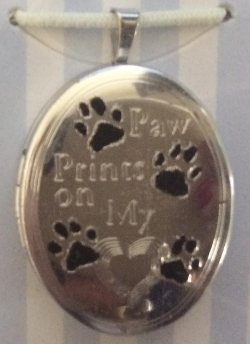 Sterling Silver Rhodium "Paw Prints On My..." Pawprint & Heart Oval Locket Pendant