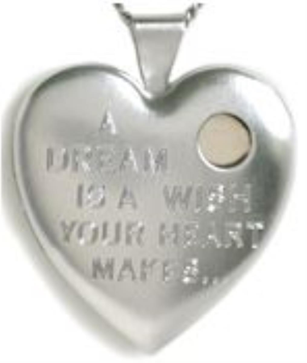 Sterling Silver Rhodium "A Dream Is A Wish Your Heart Makes" Cinderella Song Heart Locket Pendant