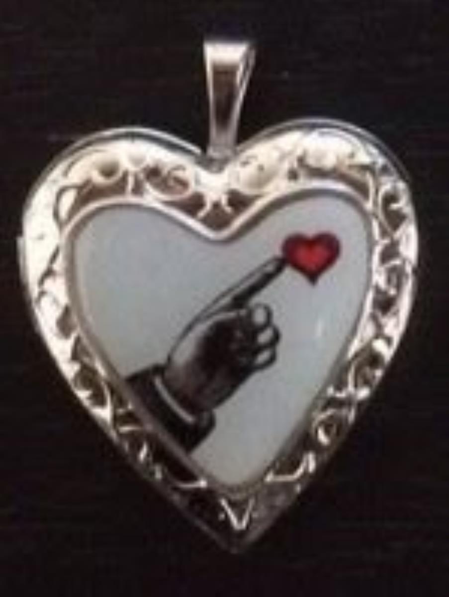 Sterling Silver Rhodium Finger On Heart Filigree Border Heart Locket Pendant