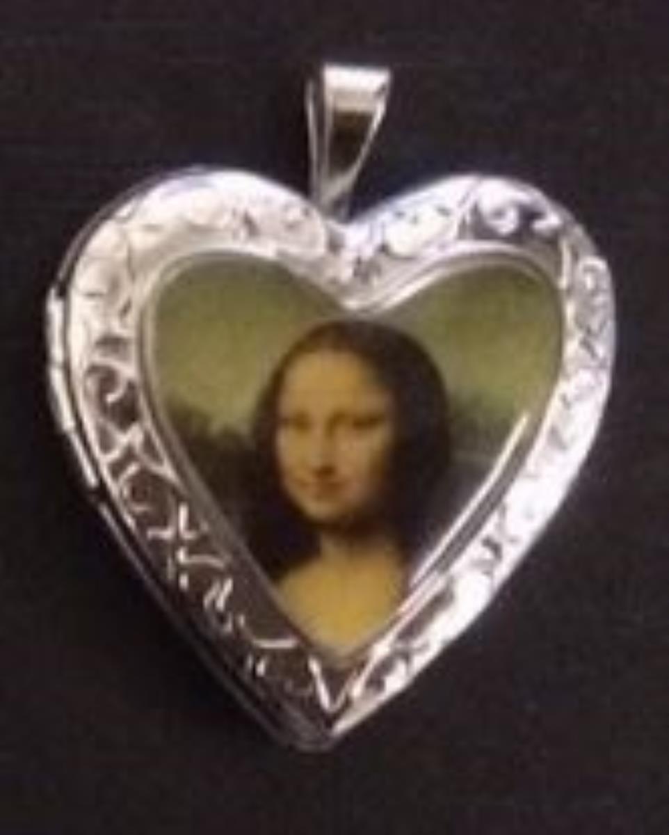 Sterling Silver Rhodium Mona Lisa Filigree Border Heart Locket Pendant