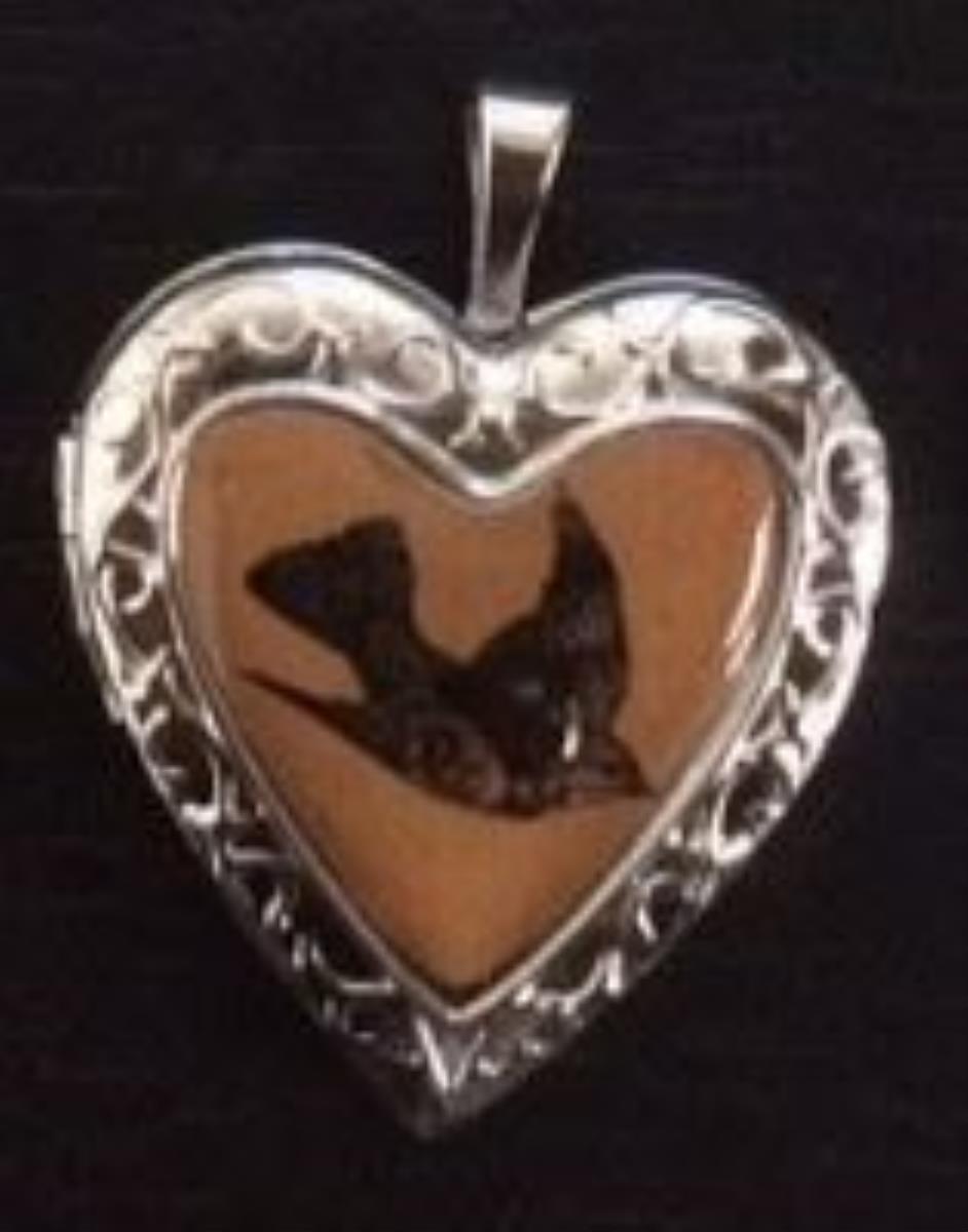 Sterling Silver Rhodium Black Swallow Bird Filigree Border Heart Locket Pendant