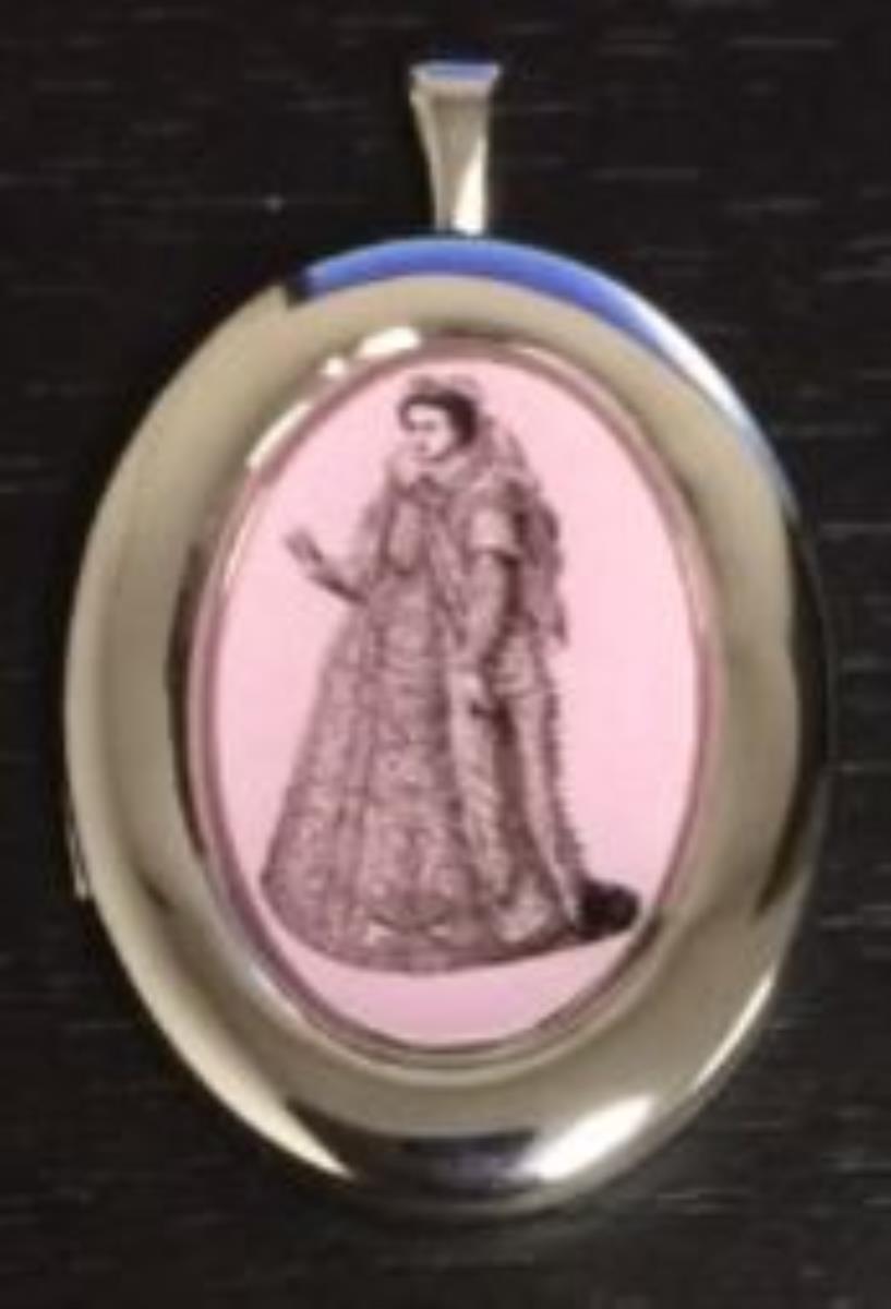 Sterling Silver Rhodium Royalty Figure Oval Locket Pendant