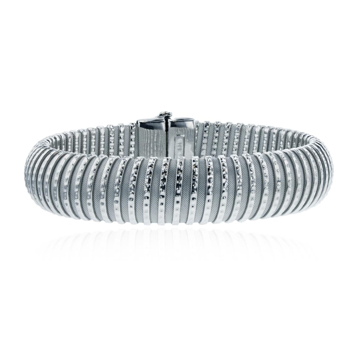 Sterling Silver Rhodium Textured Accordion 8" Magnetic Bracelet