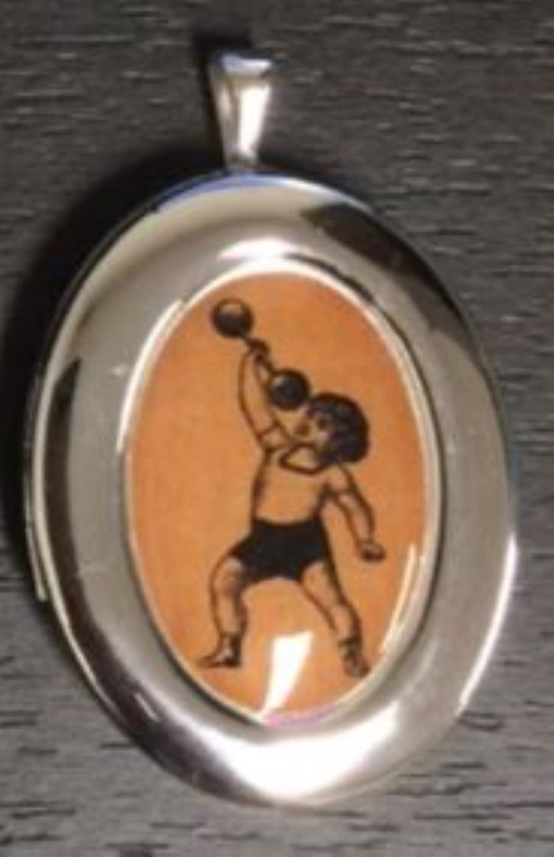 Sterling Silver Rhodium Girl With Bar Weight Oval Locket Pendant