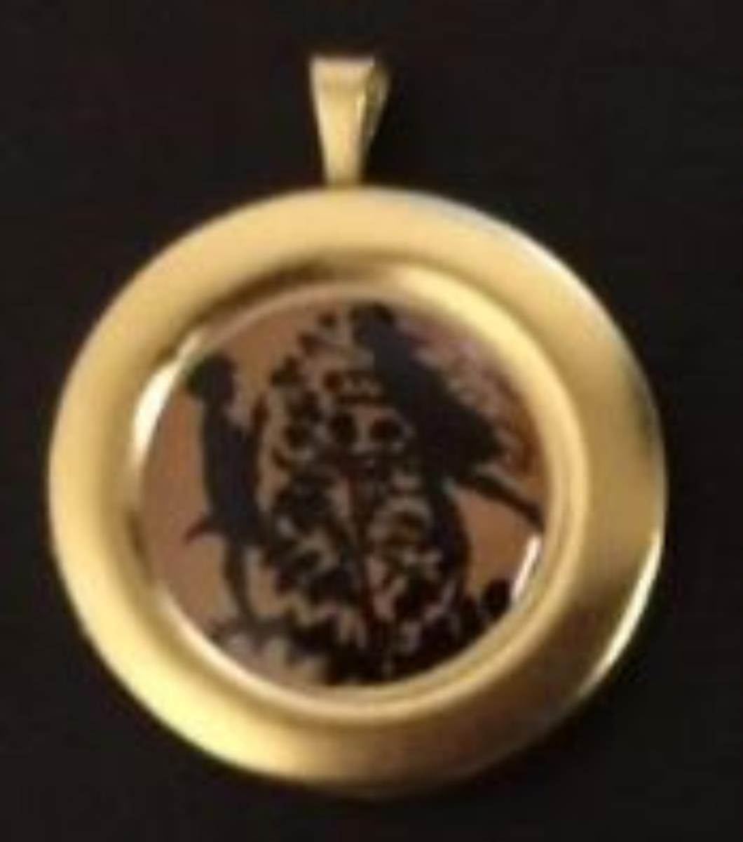 Sterling Silver Yellow Peter Pan & Wendy Silhouette Circle Locket Pendant
