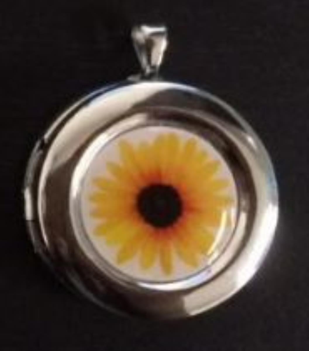 Sterling Silver Rhodium Yellow Daisy Circle Locket Pendant