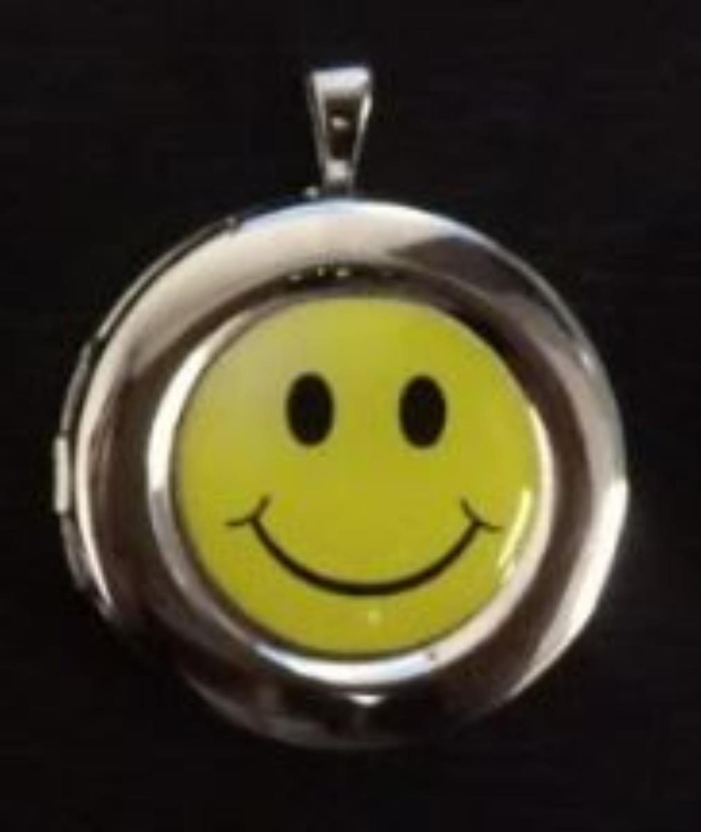 Sterling Silver Rhodium Yellow Smiley Face Circle Locket Pendant