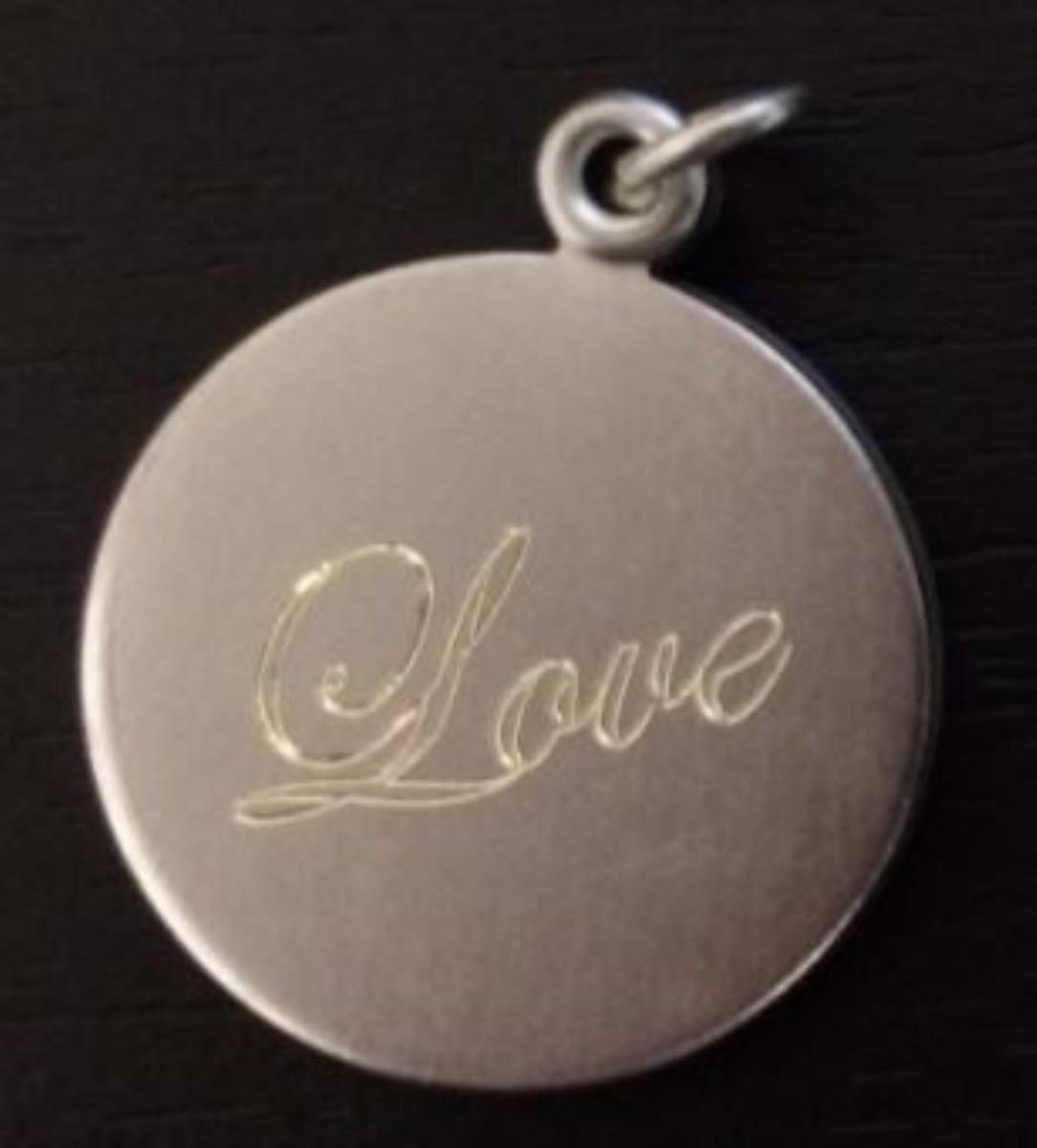 Sterling Silver Rhodium Yellow Engraved "Love" Circle Slider Locket Pendant