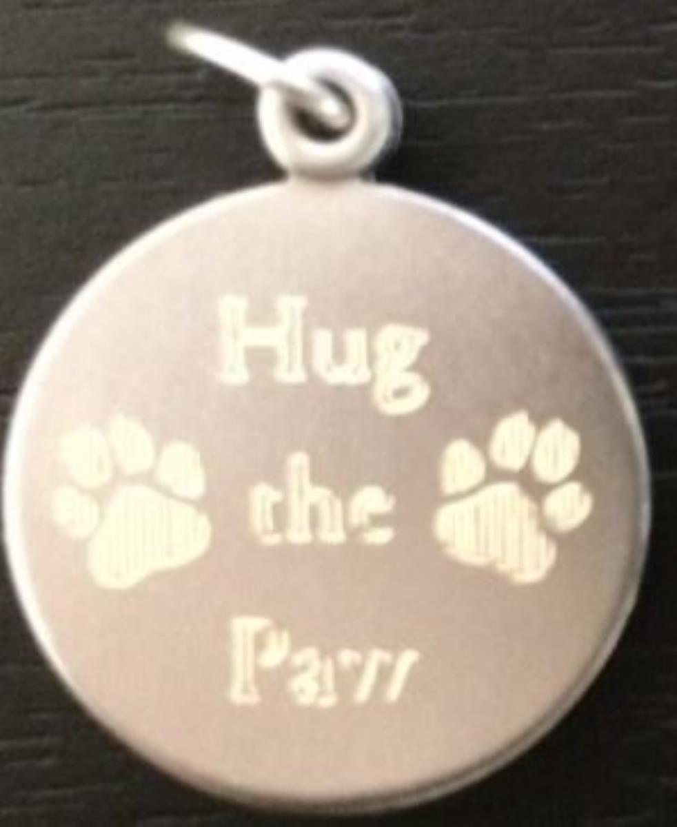 Sterling Silver Rhodium Yellow Engraved "Hug The Paw" Pawprint Circle Slider Locket Pendant