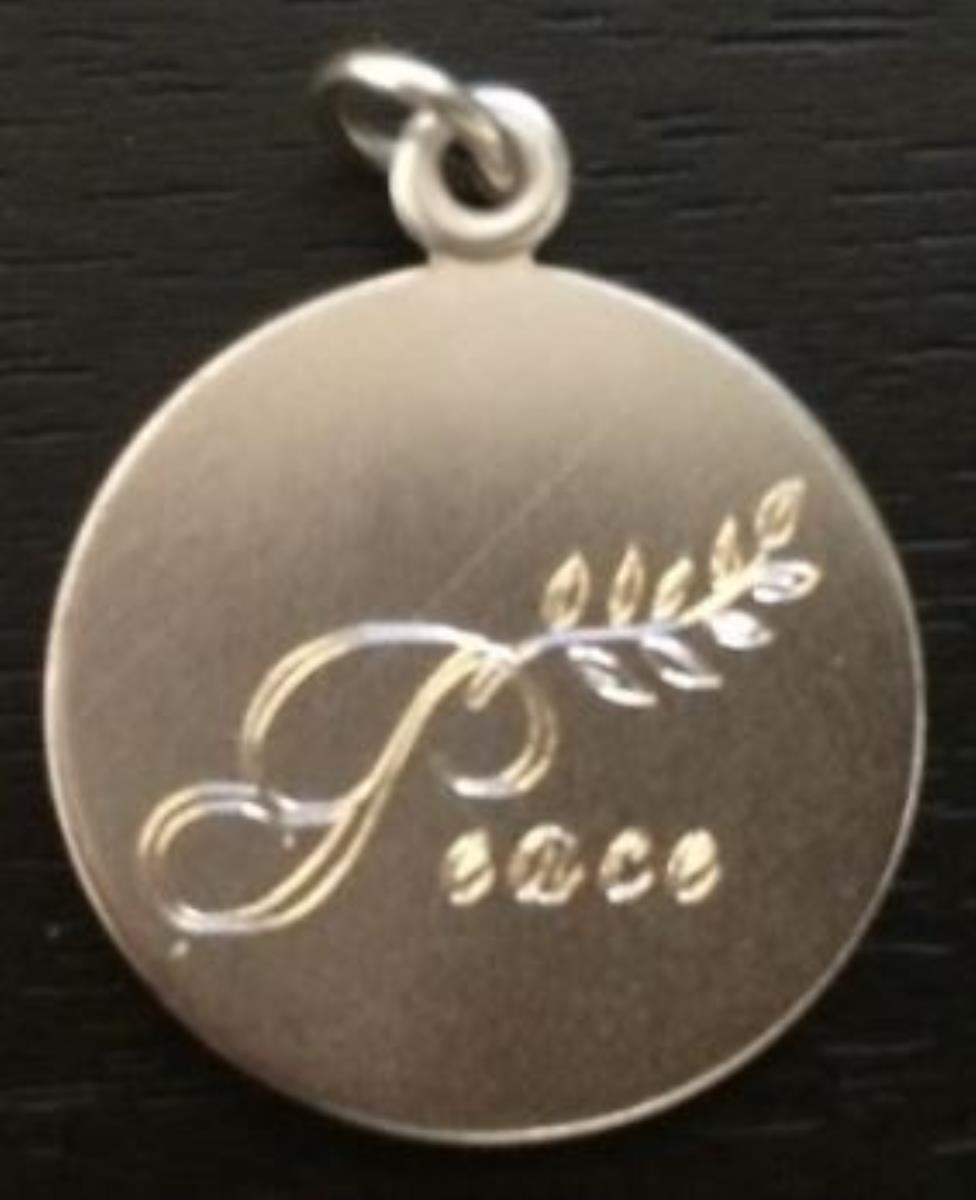 Sterling Silver Rhodium Yellow Engraved "Peace" Fern Circle Slider Locket Pendant