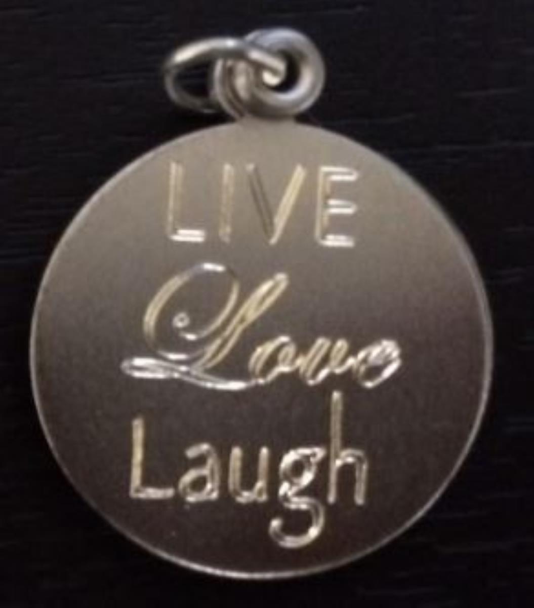 Sterling Silver Rhodium Yellow Engraved "Live, Love, Laugh" Circle Slider Locket Pendant