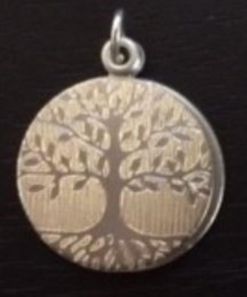 Sterling Silver Rhodium Yellow Engraved Tree of Life Circle Slider Locket Pendant