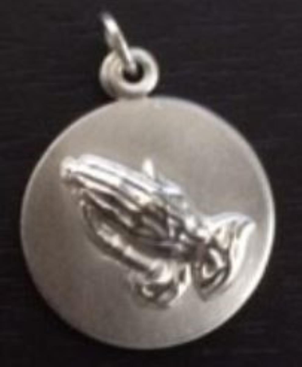 Sterling Silver Rhodium Praying Hands Circle Slider Locket Pendant