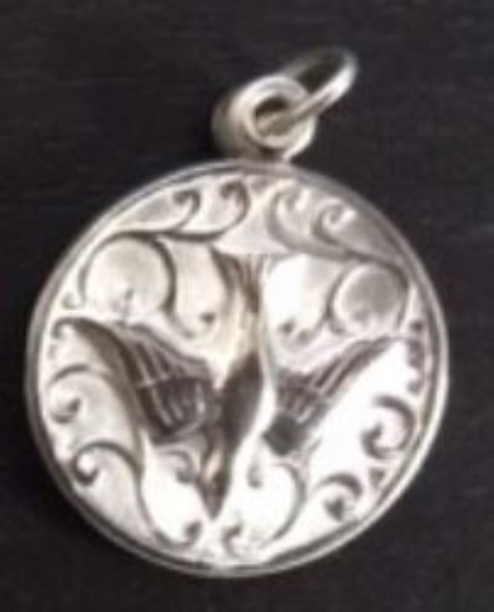 Sterling Silver Rhodium Dove in Flight Circle Slider Locket Pendant