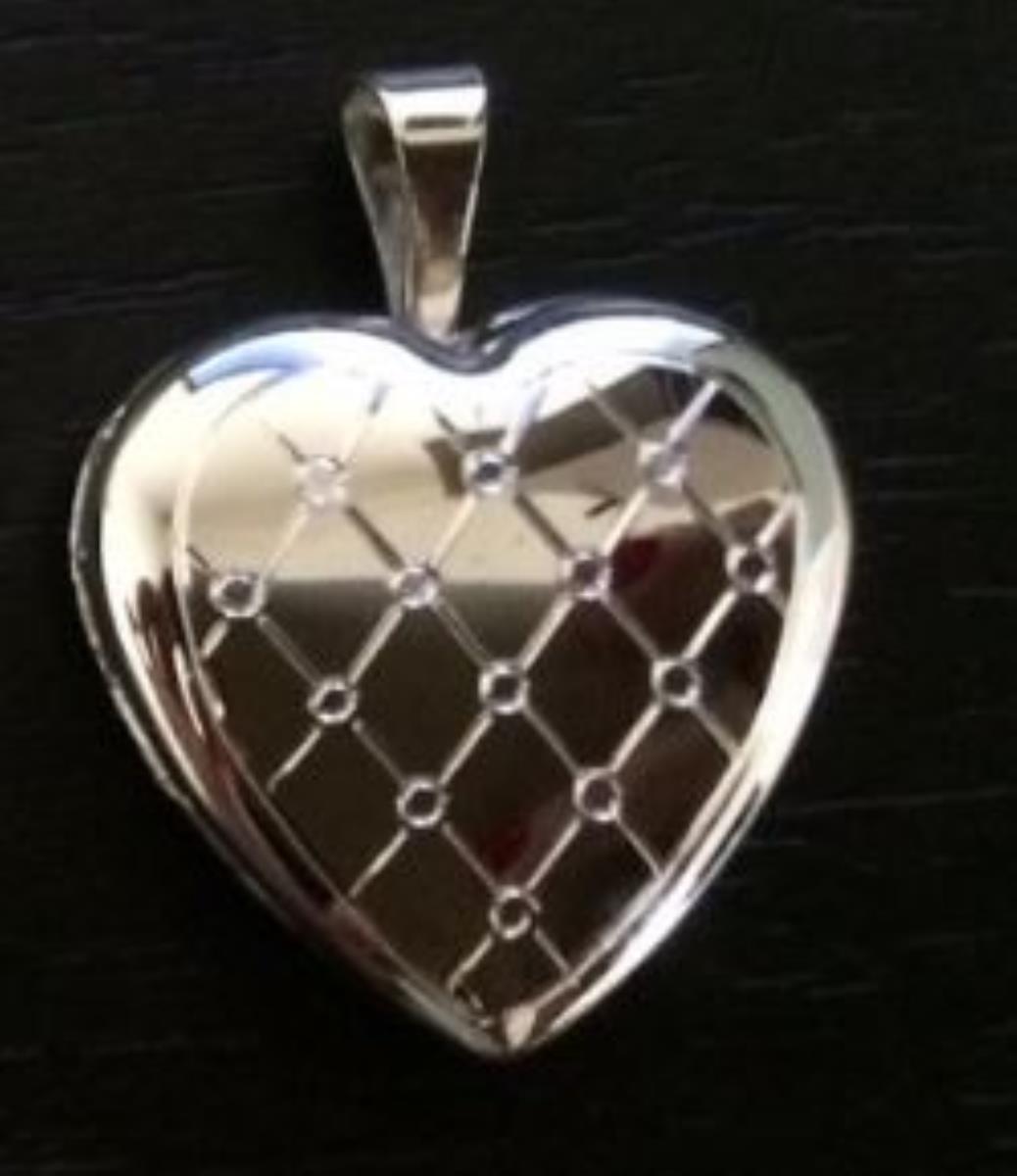 Sterling Silver Rhodium Engraved Criss-Cross Heart Locket Pendant