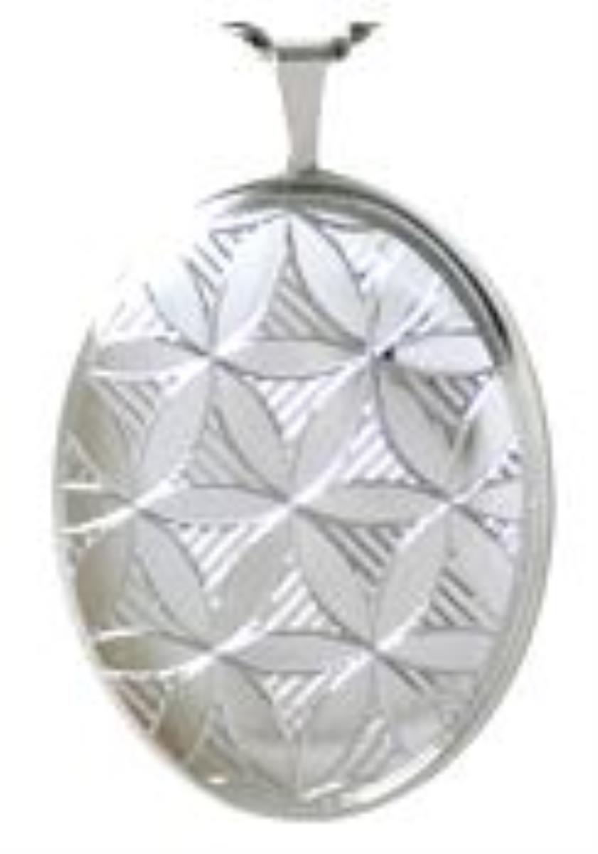 Sterling Silver Rhodium Engraved Daisy Flower Pattern Oval Locket Pendant