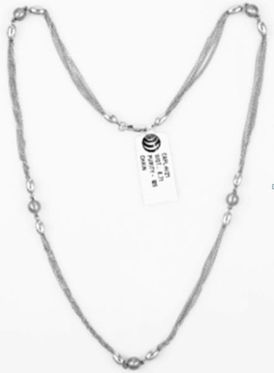 Sterling Silver Rhodium Three Beaded Station with 6-Strand 18" Cable Chain Necklace