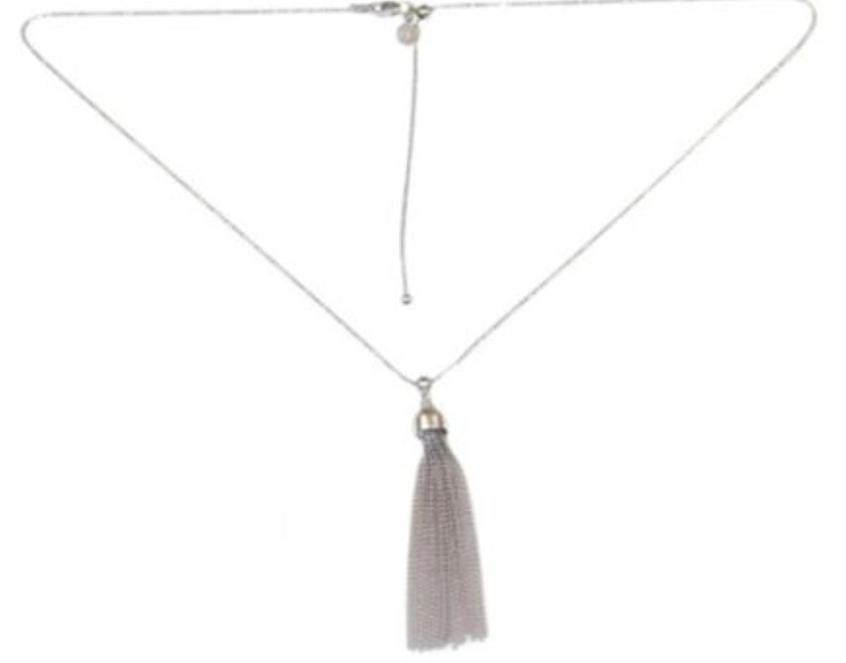 Sterling Silver Rhodium 22" Adjustable Bead Chain Tassel Necklace