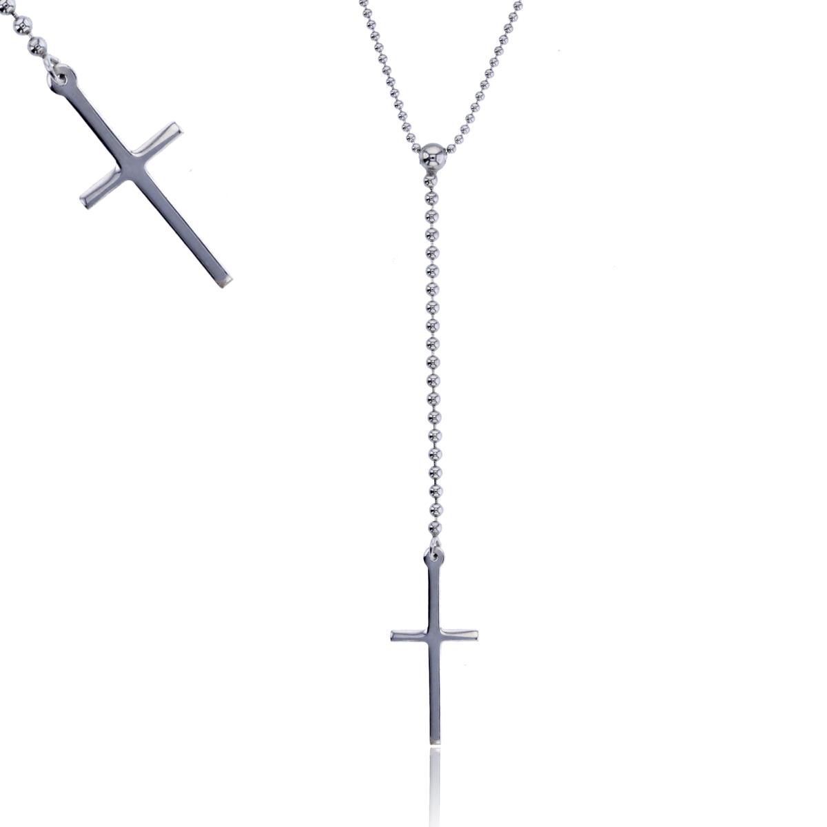 Sterling Silver Rhodium Dangling Cross 18" Rosary Chain Necklace