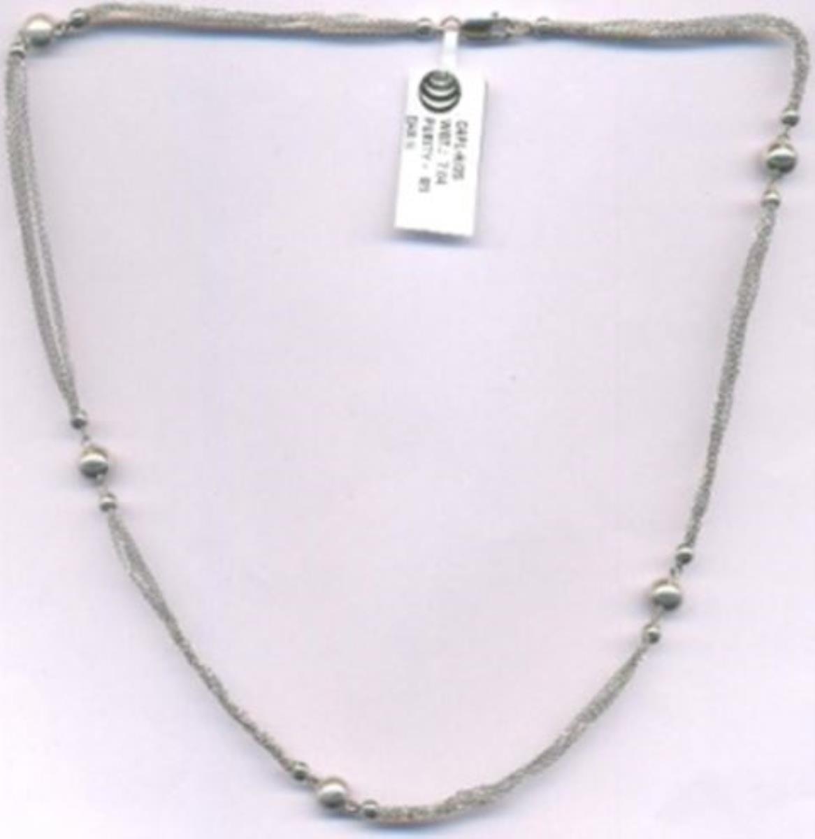 Sterling Silver Rhodium Diamond Cut Bead Station with 5-Strand 18" Bead Chain Necklace