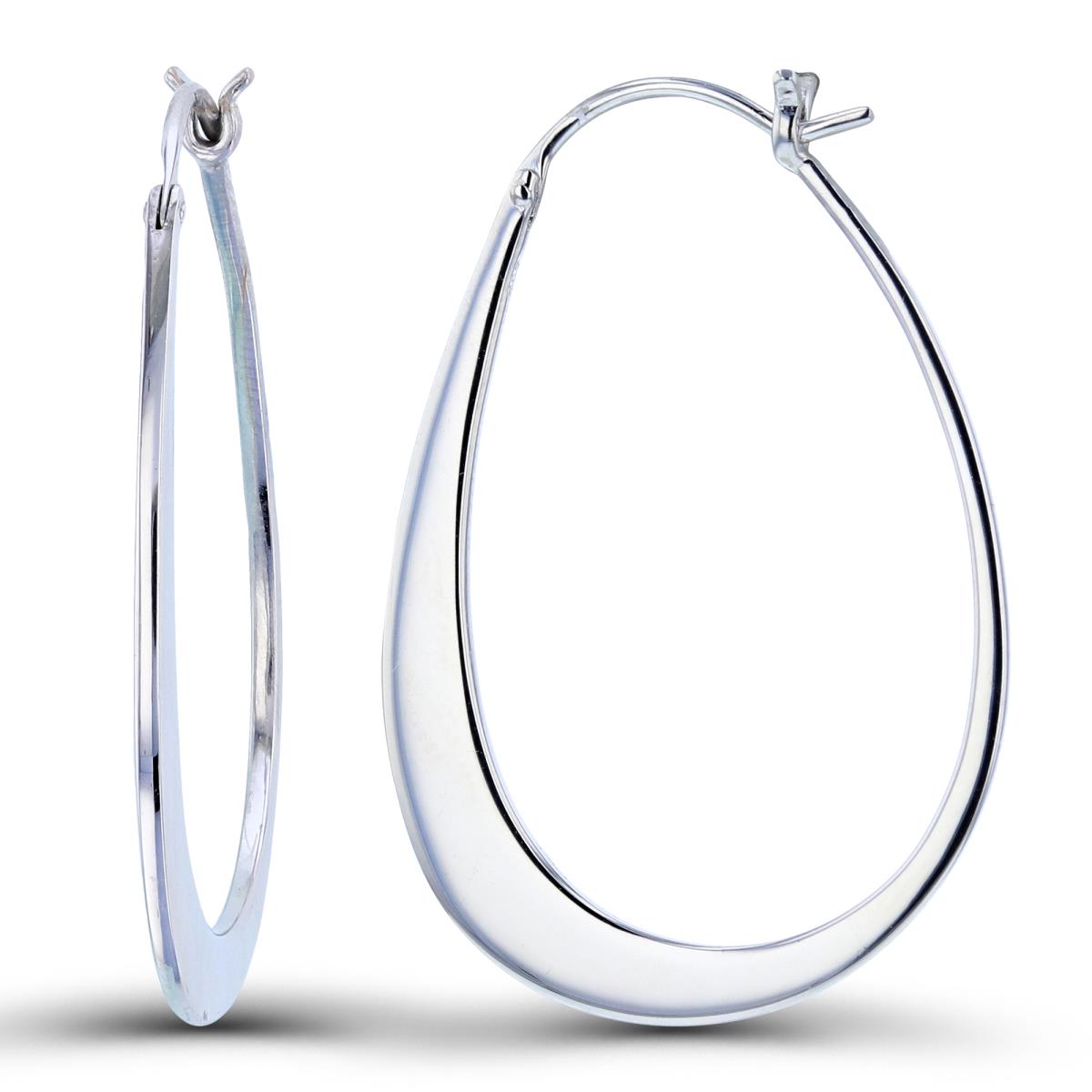 Sterling Silver Rhodium High Polished Hammock Hoop Earring