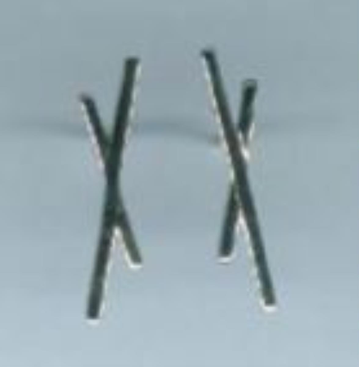 Sterling Silver Rhodium Criss-Cross Twig Bar Stud Earring