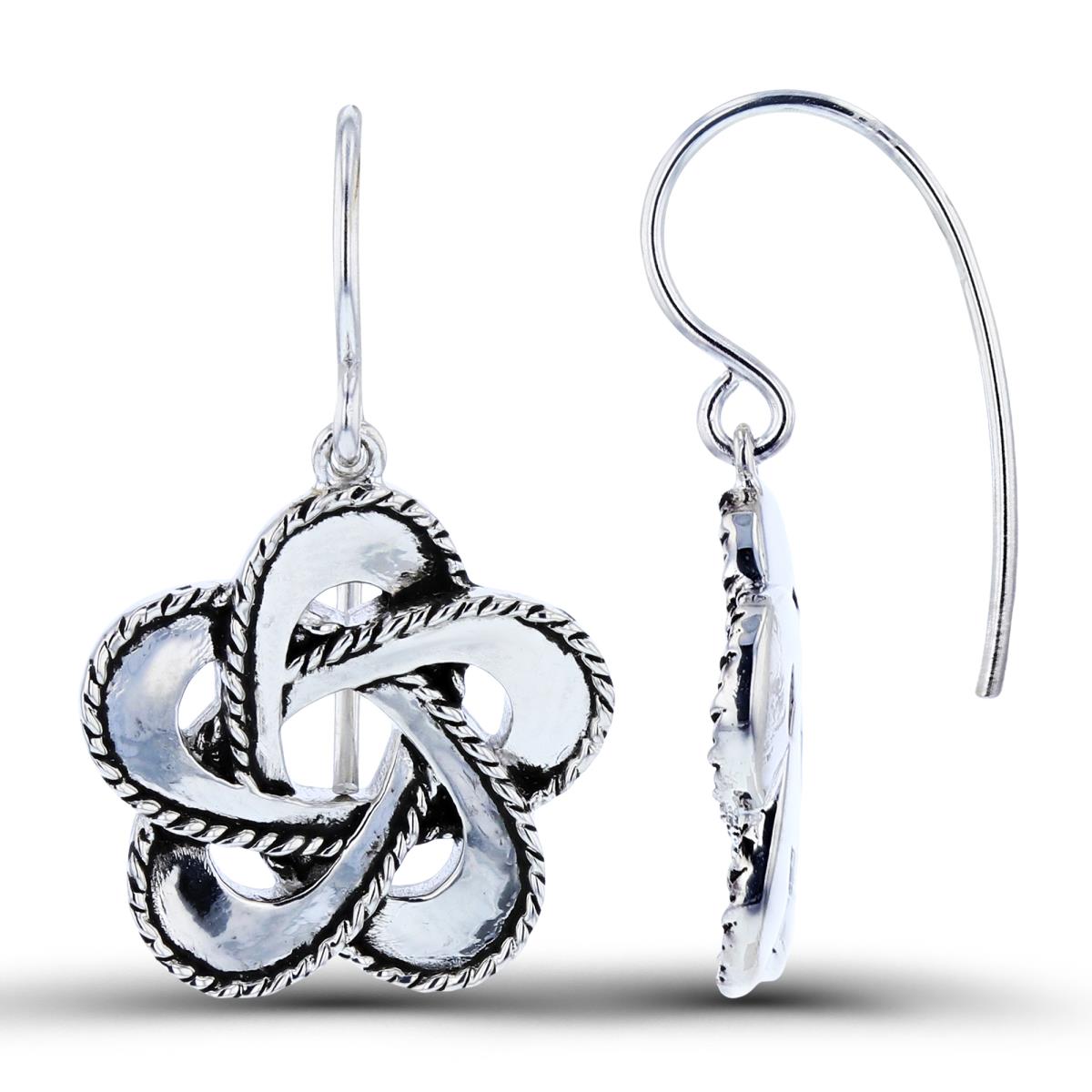 Sterling Silver Rhodium Oxidized (5-Heart) Flower Dangling Earring