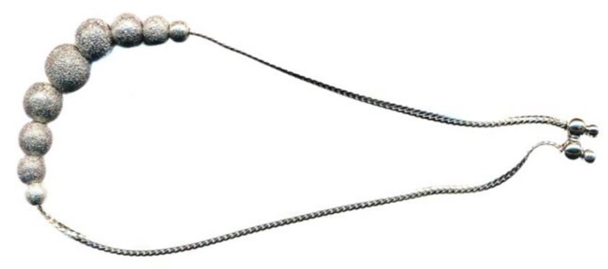 Sterling Silver Rhodium 9" Glitter Ball & Chain Adjustable Bracelet