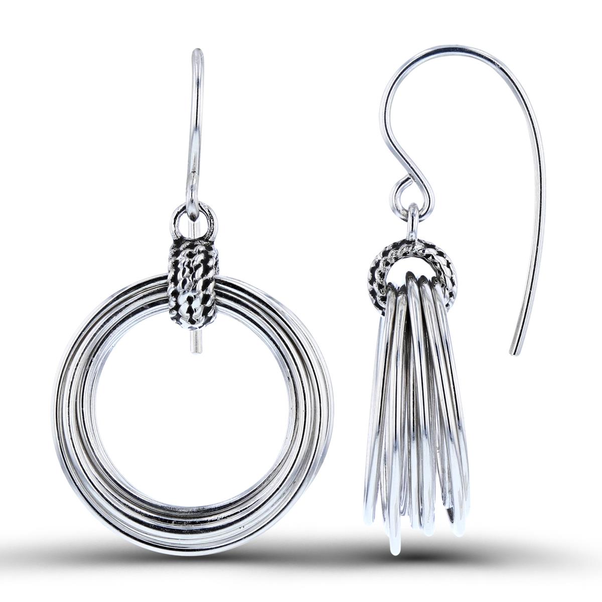 Sterling Silver Rhodium Oxidized 10-Assorted Size Hoops Dangling Earring