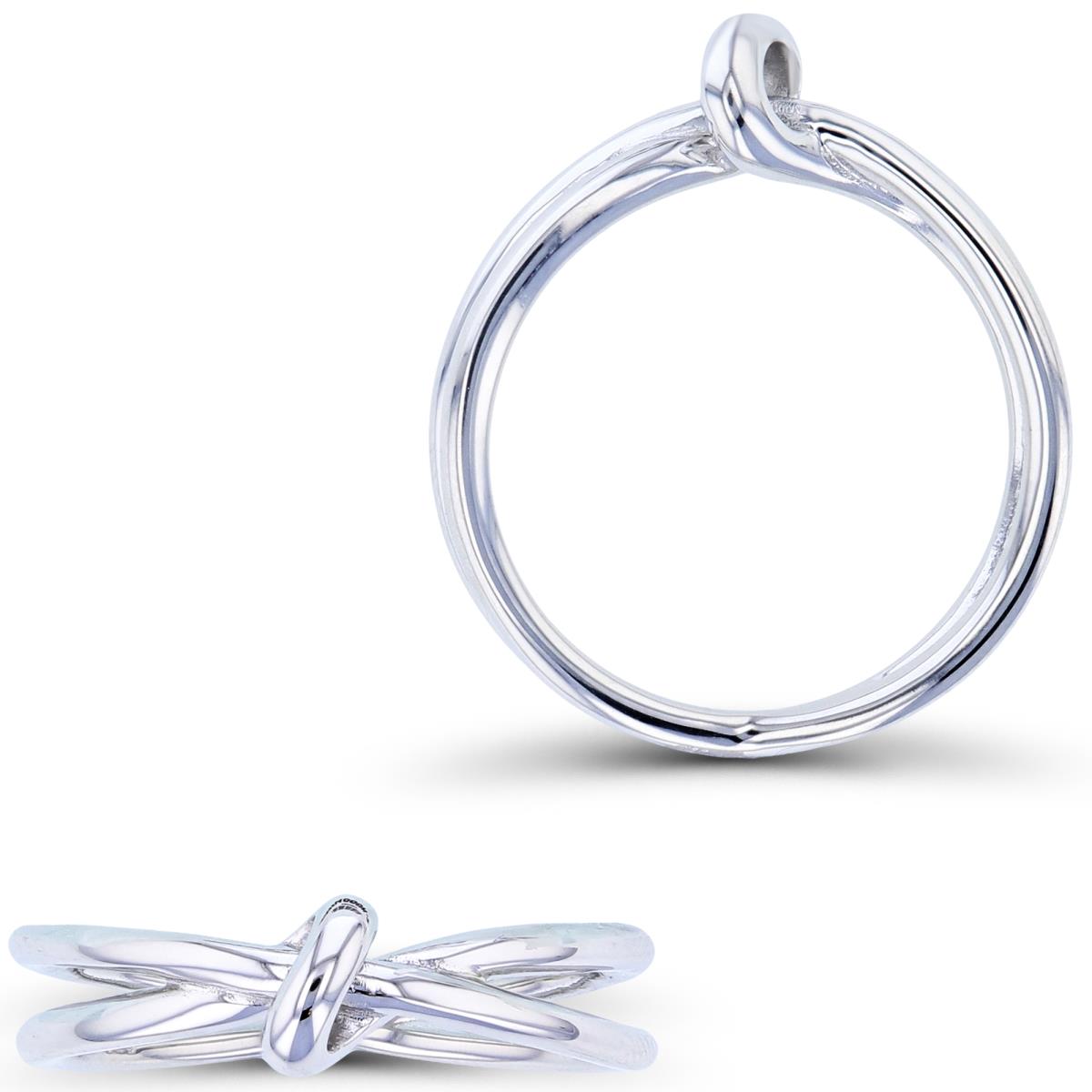 Sterling Silver Rhodium Criss-Cross Split Shank Knot Detail Fashion Ring
