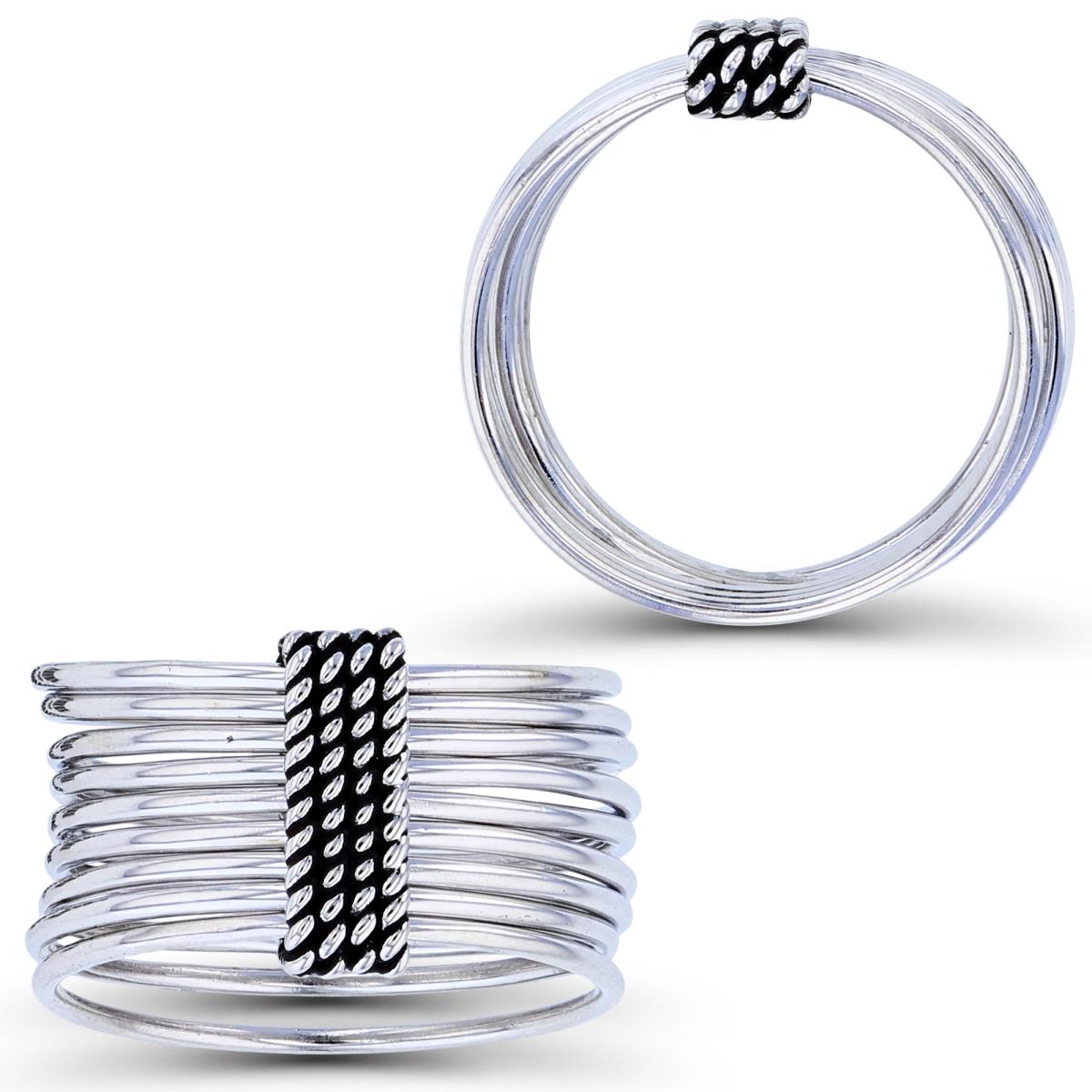 Sterling Silver Rhodium Oxidized 11.50mm 9-Hoops Ring