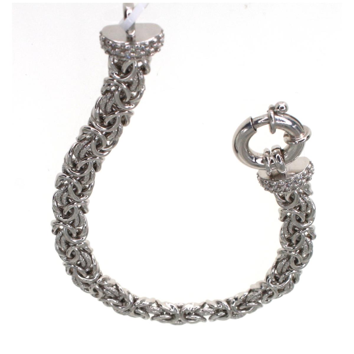 Sterling Silver Rhodium Micropave 8.00mm 7.5" Textured and High Polished Byzantine Bracelet