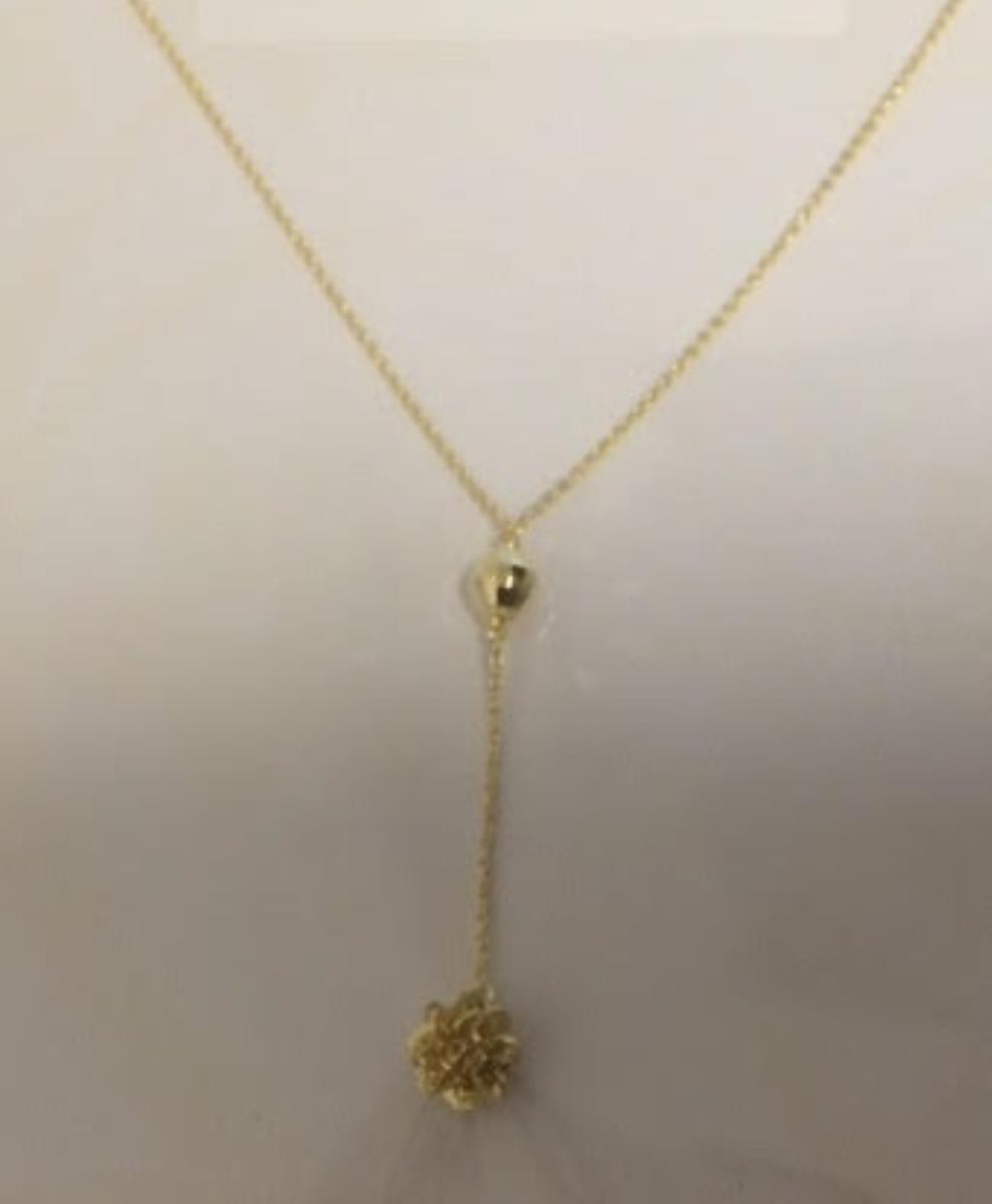 14K Yellow Gold Dangling DC Ball & Dahlia Cluster 17" Chain Necklace