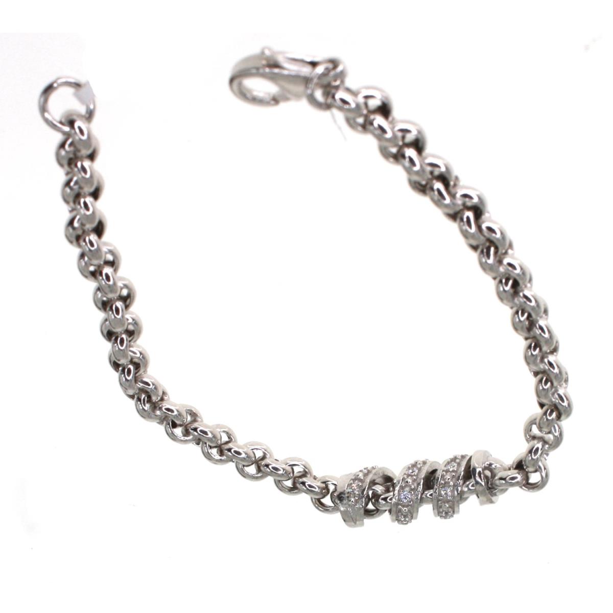 Sterling Silver Rhodium Micropave 7.50mm 7.5" Three Twisted Center Rolo Link Bracelet