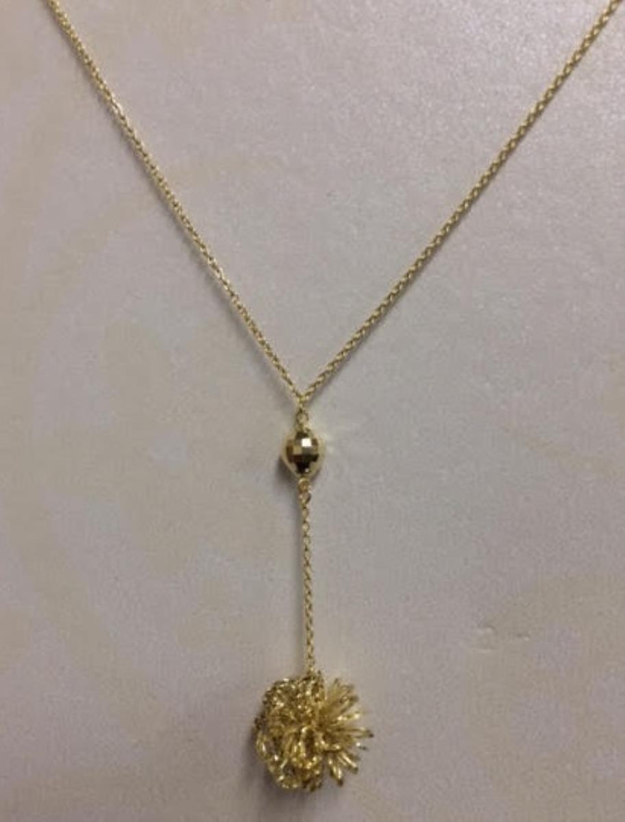 14K Yellow Gold Dangling DC Ball & Dahlia Cluster 17" Chain Necklace