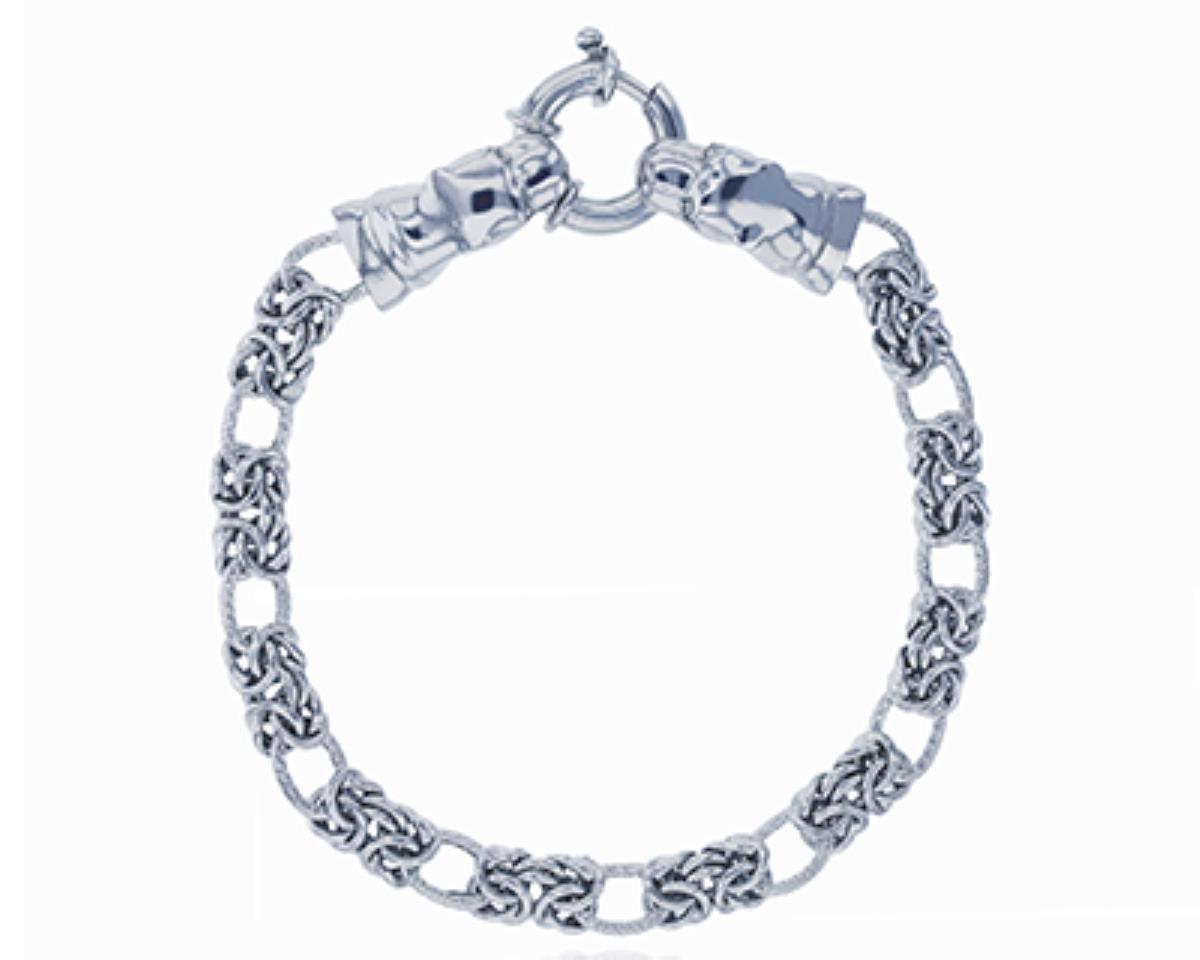Sterling Silver Rhodium 6.00mm 7.5" Textured Oval Link and Byzantine Bracelet with Puma Lock