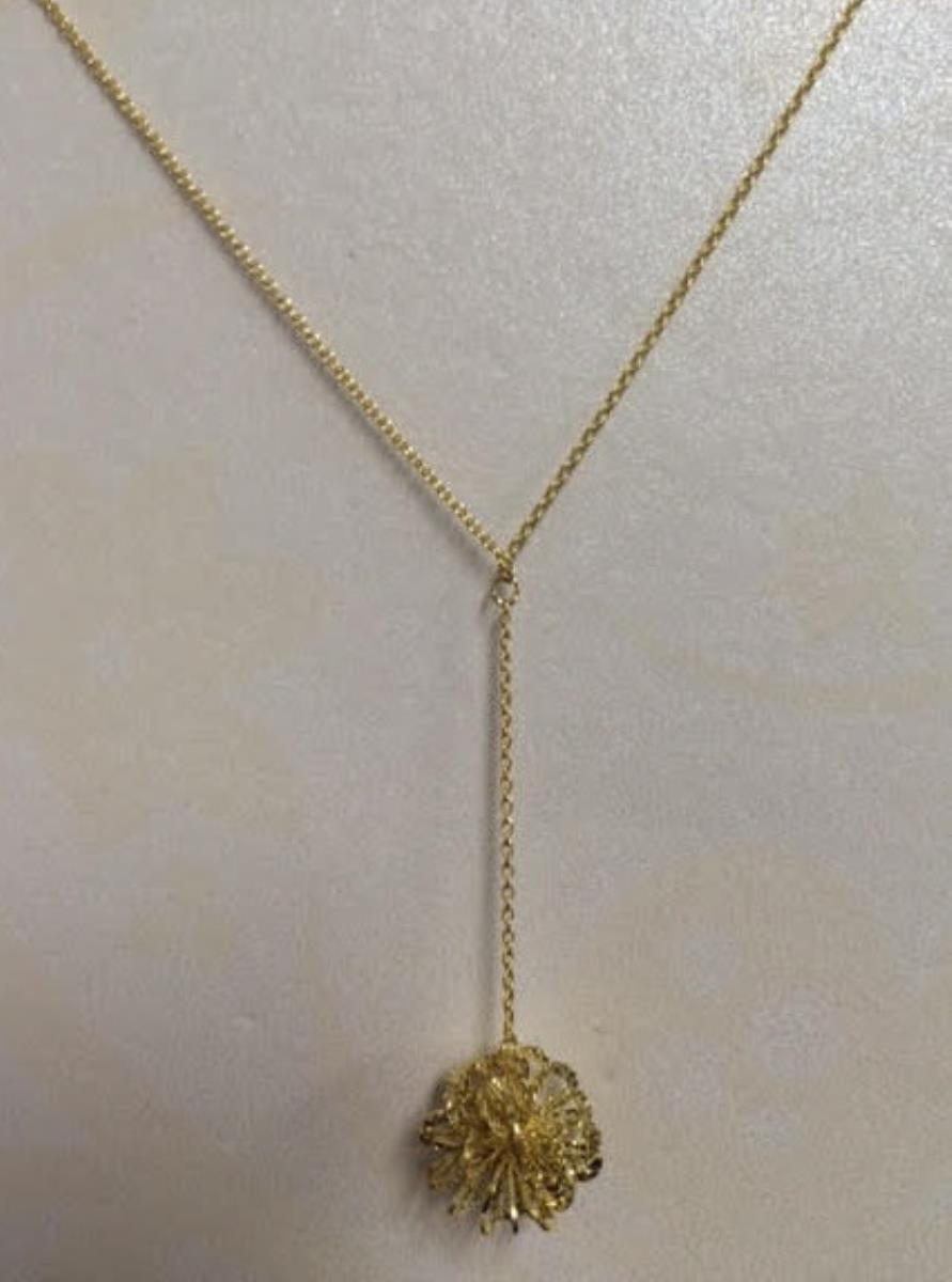 14K Yellow Gold Dangling Dahlia Cluster On Chain 17" Necklace