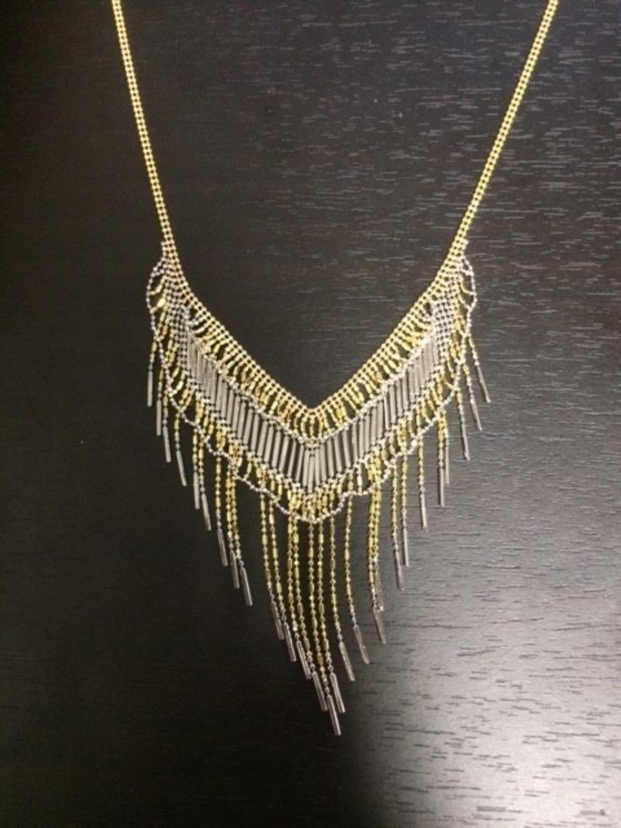 14K Yellow & White Gold Layered "Fringe" V-Shape 17" Necklace