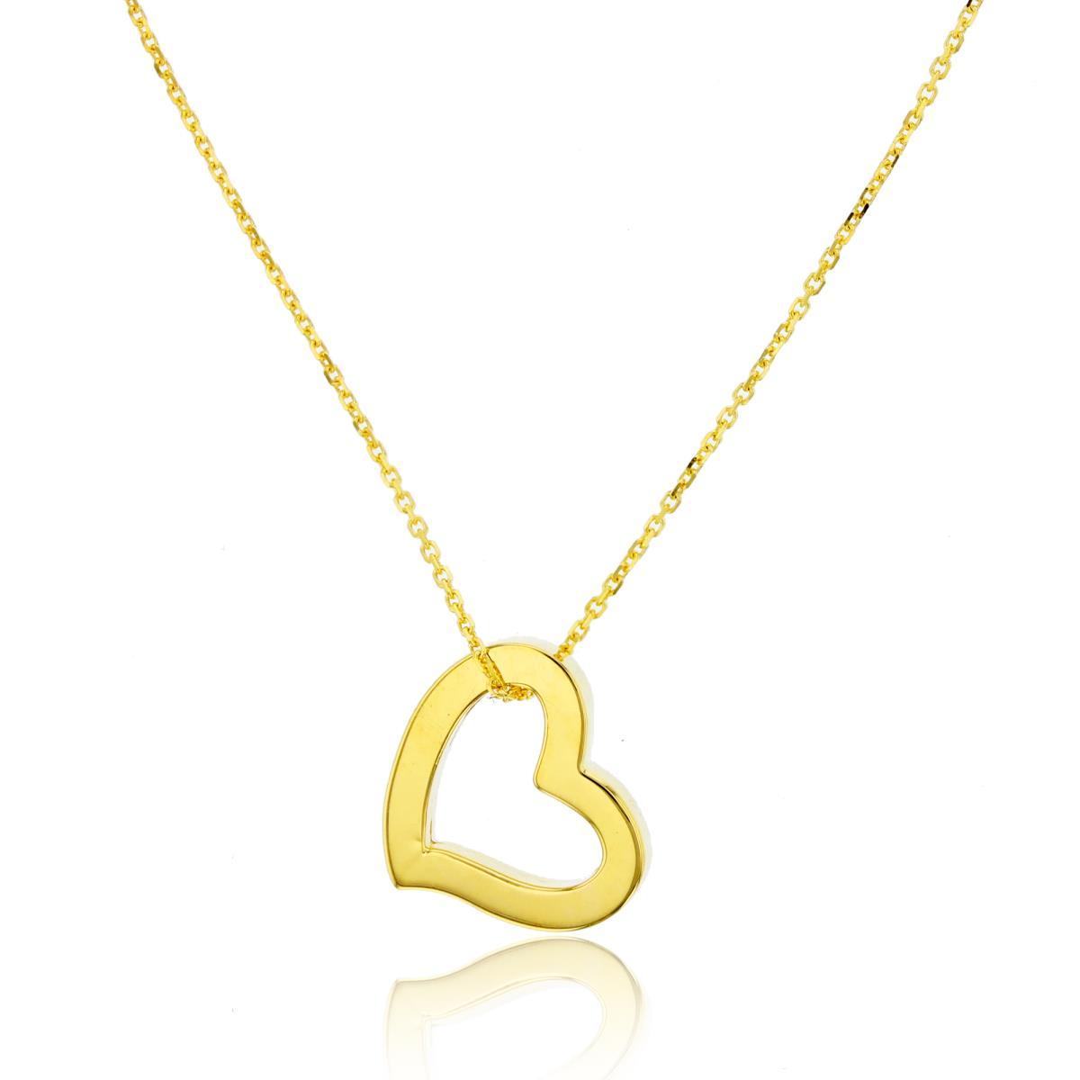 14K Yellow Gold 17" Cable Chain With Heart Pendant Necklace