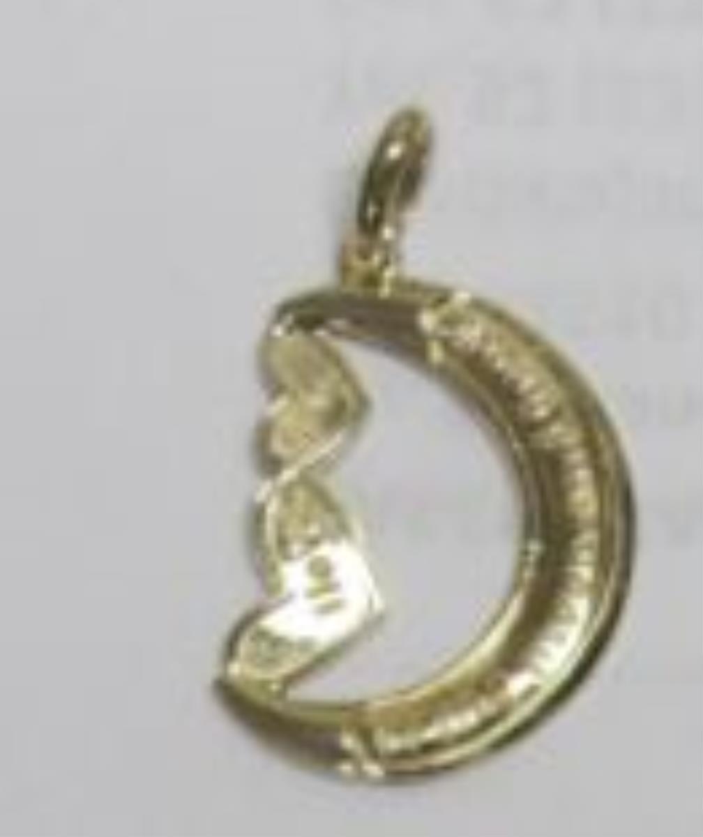 14K Yellow Gold " I love you to the moon and back" Moon and Double Heart Charm Pendant