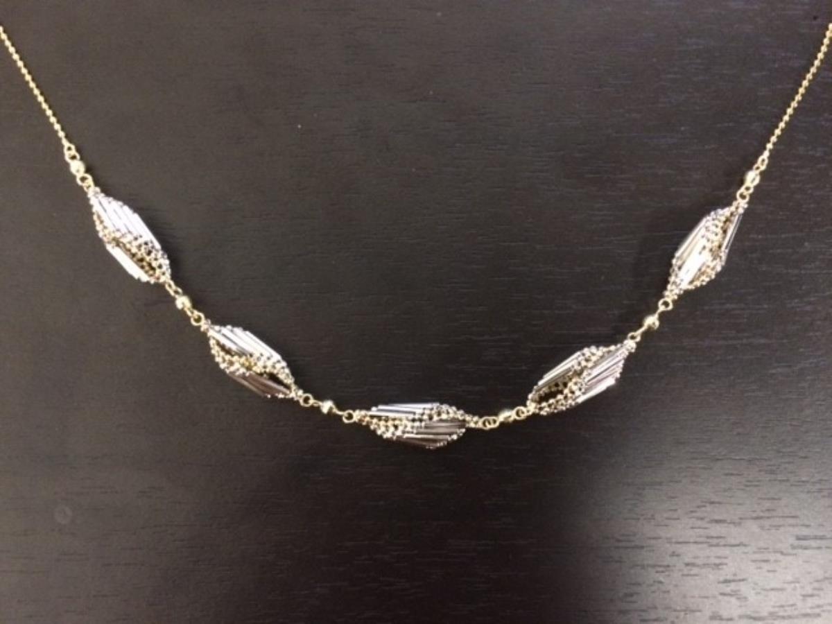 14K Yellow & White Gold 5-"Organ Pipe" Fancy 17" Necklace