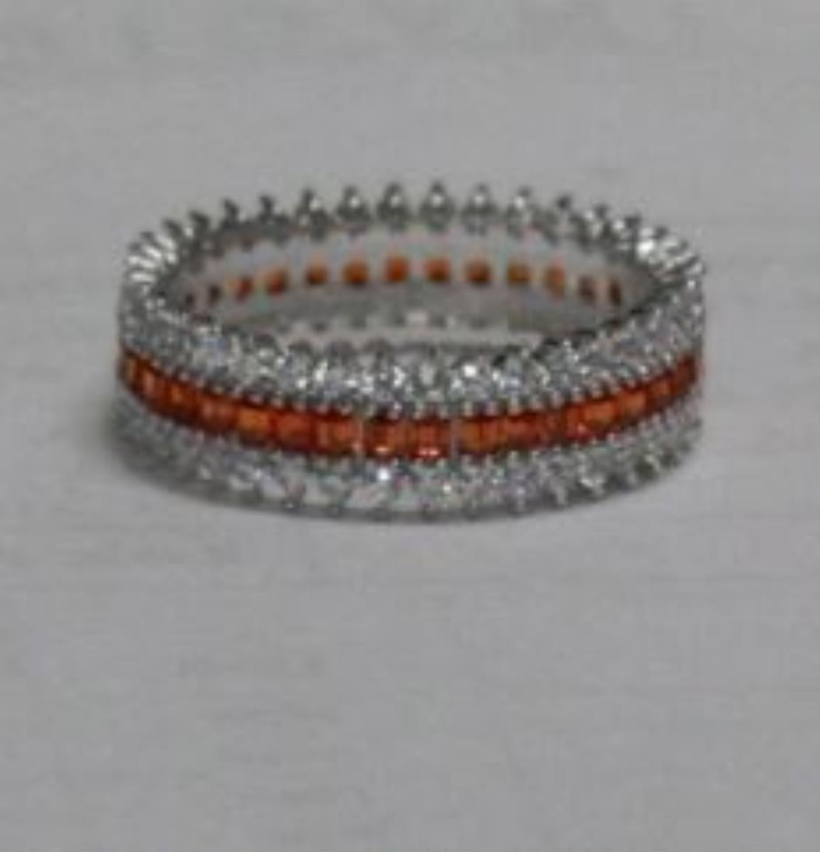 Sterling Silver Rhodium Princess Orange and Round Clear CZ Eternity Ring