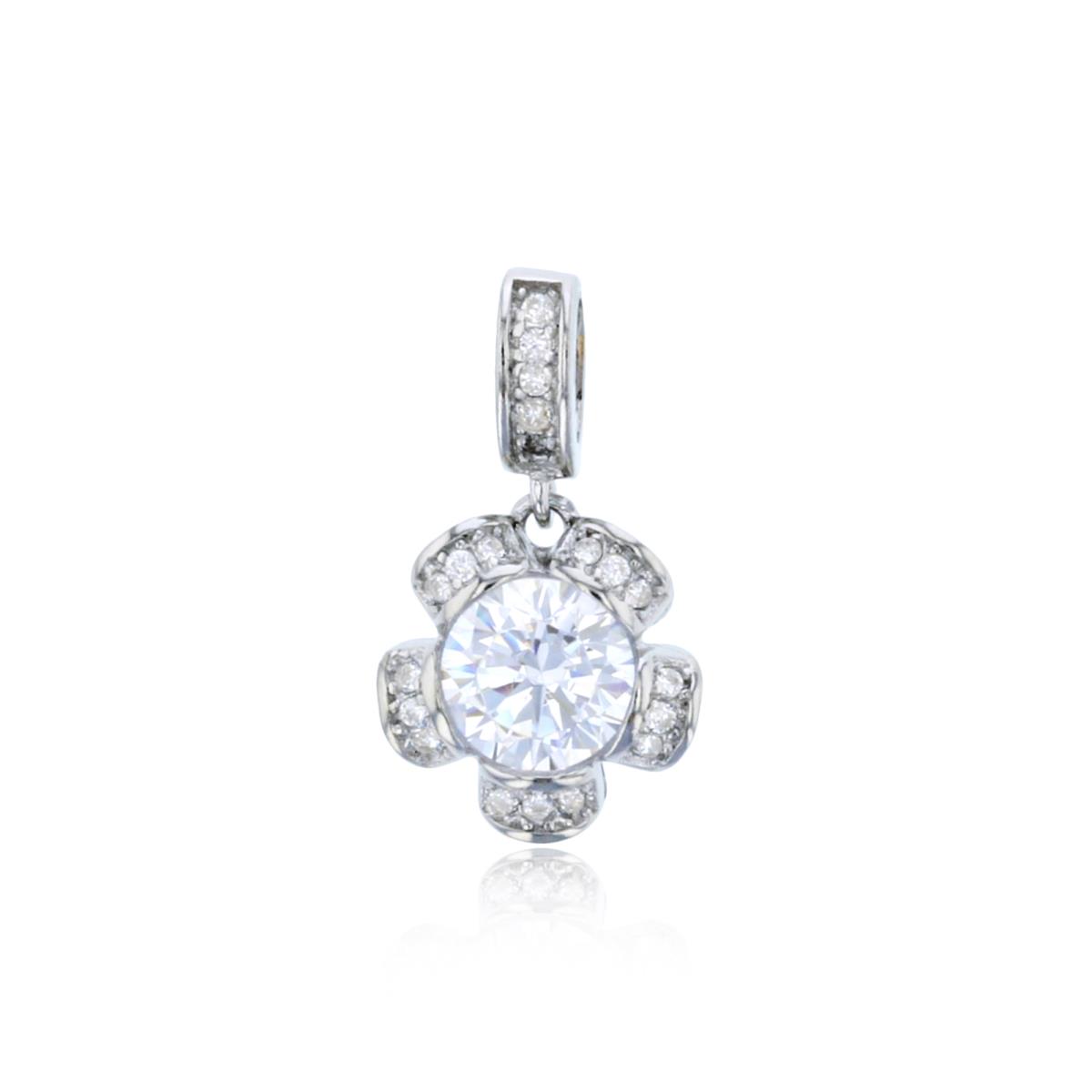 Sterling Silver Rhodium Micropave Daisy Flower Pendant
