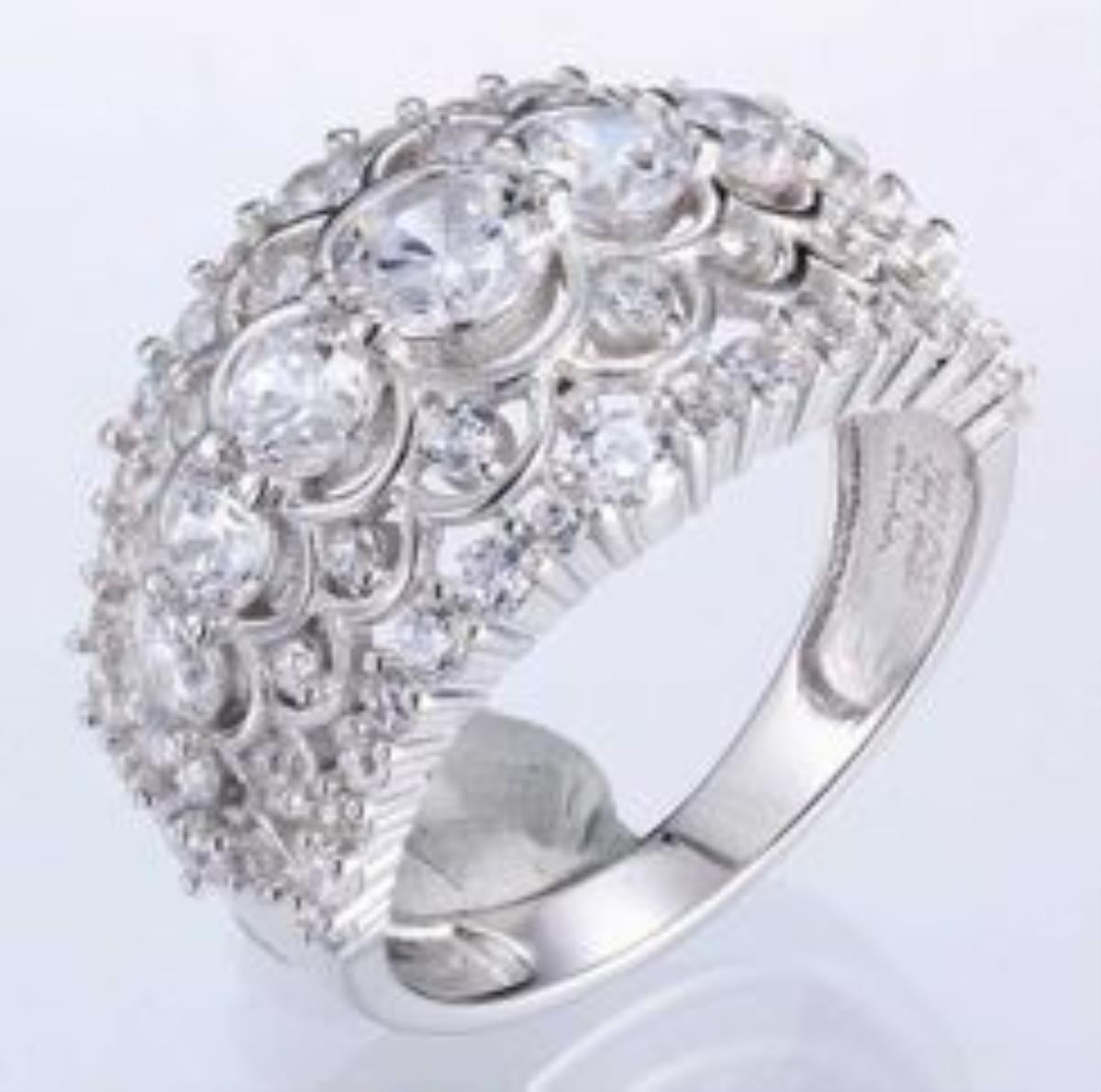 Sterling Silver Rhodium Round Cut Cloud CZ Fashion Ring